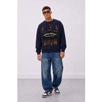 LONDON ATTITUDE Men's Doberman Graphic Relaxed Oversized Fit Sweatshirt in Navy | Size: 2XL