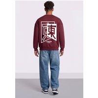 LONDON ATTITUDE Men's Relaxed Fit Japanese Inspired Graphic Sweatshirt in Burgundy | Size: XL