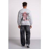 LONDON ATTITUDE Men's Oversized Tokyo Dragon & Tiger Sweatshirt in Heather Grey in Light Grey | Size: 3XL