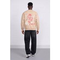 LONDON ATTITUDE Men's Relaxed Fit Tokyo Dragon & Tiger Sweatshirt in Nude | Size: 2XL