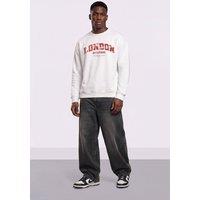 LONDON ATTITUDE Men's Relaxed Fit Collegiate Sweatshirt in White | Size: Large