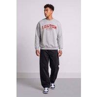 LONDON ATTITUDE Men's Relaxed Fit Collegiate Sweatshirt in Light Grey | Size: Small