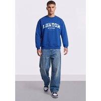 LONDON ATTITUDE Men's Relaxed Fit Collegiate Front Print Sweatshirt in Royal | Size: 2XL