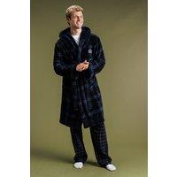 Tokyo Laundry Men's Check Hooded Fleece Dressing Gown in Black | Size: XL