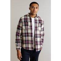 Tokyo Laundry Men's Sherpa-Lined Check Overshirt in Burgundy | Size: Large