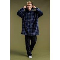 Tokyo Laundry Men's Check Print Oversized Hoodie Blanket in Navy
