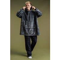 Tokyo Laundry Men's Check Print Oversized Hoodie Blanket in Grey