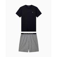 Emporio Armani Men's Short Pyjama Set Black Grey Marl | Size: Large