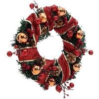 Garden Sanctuary Red Ribbon Lighted Wreath Hanging Xmas Decor