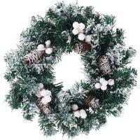 Garden Sanctuary Artificial Snow Christmas Wreath Flocked with Pine Cones in Green