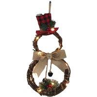 Garden Sanctuary Christmas Lighted Snowman with Hat Wreath Front Door Decor