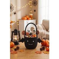 Garden Sanctuary Halloween Bat-Shaped Candy Basket with Handle in Black