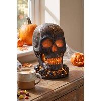 Garden Sanctuary Battery-Operated Halloween Lava Skull Flame Light in Black