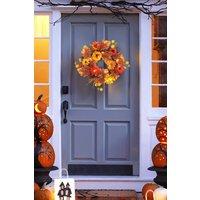 Garden Sanctuary Large Autumn Daisy Maple Leaf Wreath Hanging Decoration in Orange