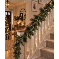 Groundlevel 2.7m Artificial Christmas Banister Garland with Pinecones in Green