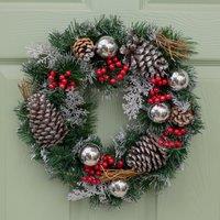 Samuel Alexander 40cm Hanging Christmas Wreath with Red Berries & Silver Baubles