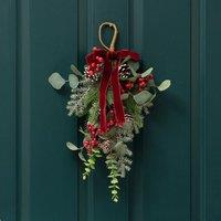 Scottish Everlastings Ltd 50cm Teardrop Wreath (Swag) with Red Velvet Bow