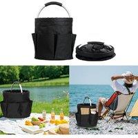 KDMD Collapsible Cleaning Basket with Handle Multifunctional Bag in Black