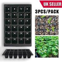 KDMD 3PC 24 Cell Plant Trays Seed Germination Pots Garden Inserts in Black