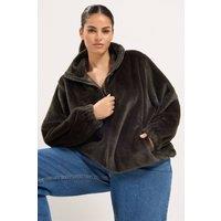 Yours Women's Faux Fur Funnel Neck Jacket in Chocolate | Size: 14