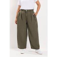 Yours Women's Pleated Barrel Jeans in Olive | Size: 22