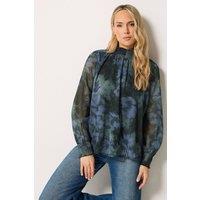 Long Tall Sally Women's Tall Shirred High Neck Blouse in Dark Navy | Size: 14