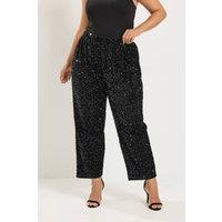 Yours Women's Sequin Barrel Leg Trousers in Black | Size: 20