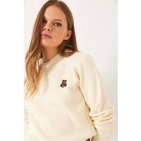 Bianco Lucci Women's Embroidered Crew Neck Sweater in Cream
