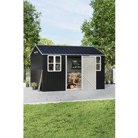 Living and Home 12 x 10FT Metal Apex Roof Garden Tool Shed, Strong Structure With 2 Windows & Air Vents, Black in Charcoal