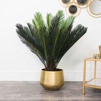 Melody Maison Large Round Gold Patterned Planter in Metallic Gold
