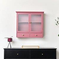 Melody Maison Raspberry Red Reeded Glass Wall Cabinet With Drawers in Bright Pink