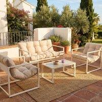 Wyld and Coco Beige 4 Seater Garden Sofa Set Galvanised Steel Tempered Glass