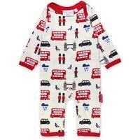 Toby Tiger London Print Sleepsuit in White | Size: 3-6 m