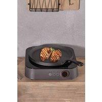 Living and Home Cast-Iron Frying Pan Grill Griddle Skillet Cookware with Stay-Cool Handle 25cm D in Black