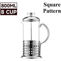 YnysTec Stainless Steel Glass Cafetiere French Press Coffee Tea Maker Kitchen in Metallic Silver | Size: 800ml