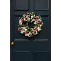 Marco Paul Door Wreath Garland Snow Dusted Christmas Decorations With Pinecones, Berries & Baubles in Red