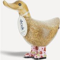DCUK Floral Welly Boot Wooden Ducky - Hand Painted Wood Ornament in Pink