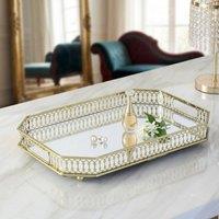 Dynasty Home UK 32cm Golden Octagonal Mirror Decorative Vanity Tray in Gold