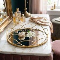Dynasty Home UK 30cm Golden Wave Mirror Decorative Tray in Gold