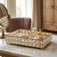 Dynasty Home UK 30cm Golden Crystal Rectangular Decorative Vanity Tray in Gold