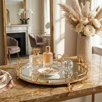 Dynasty Home UK 30cm Round Golden Mirror Decorative Vanity Tray in Gold