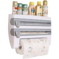 PAWNORA 4 in 1 Wall Mounted Kitchen Roll Dispenser Cling Film Foil in Grey