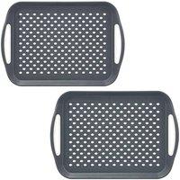 PAWNORA 2 Pack Grey Non Slip Serving Trays Plastic Tea Coffee Food