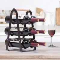 FORGEVIO 6 Bottle Wine Rack 3 Tier Free Standing Storage Rack in Black
