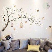 NESTLUNE Cherry Blossom Tree Flower Wall Sticker Vinyl Art Decals in Brown