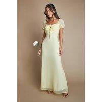 Oasis Women's Butter Yellow Angel Sleeve Wrap Bodice Chiffon Bridesmaid Maxi Dress | Size: 12