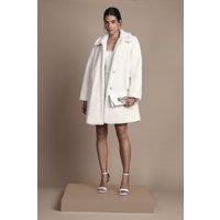 Coast Women's Ivory Diamante Faux Fur Button Through Occasion Coat | Size: 18