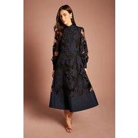 Coast Women's Applique Belted Long Sleeve Shirt Midi Dress in Navy | Size: 12