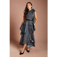 Coast Women's Petite Polka Dot Tiered Organza Midi Dress in Black | Size: 14