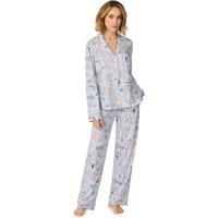 DKNY Women's Folded Long Sleeve Notch Top & Pant Sleep Set in Blue Winter City in Light Blue | Size: Medium